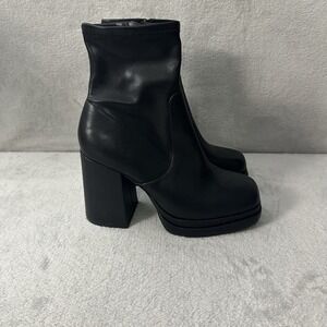 Madden Girl Black Platform Block Chunky Heel Boots US Women's 6.5 Y2K Goth